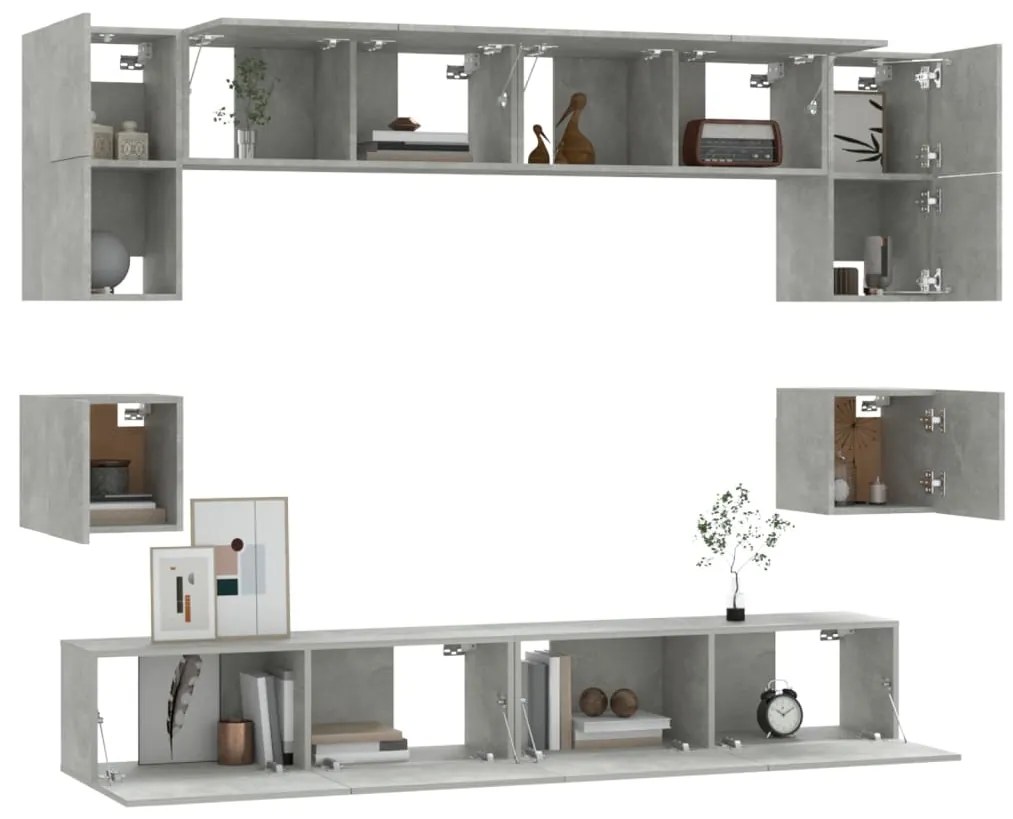 Conjunto móveis de TV 8 pcs madeira processada cinzento cimento