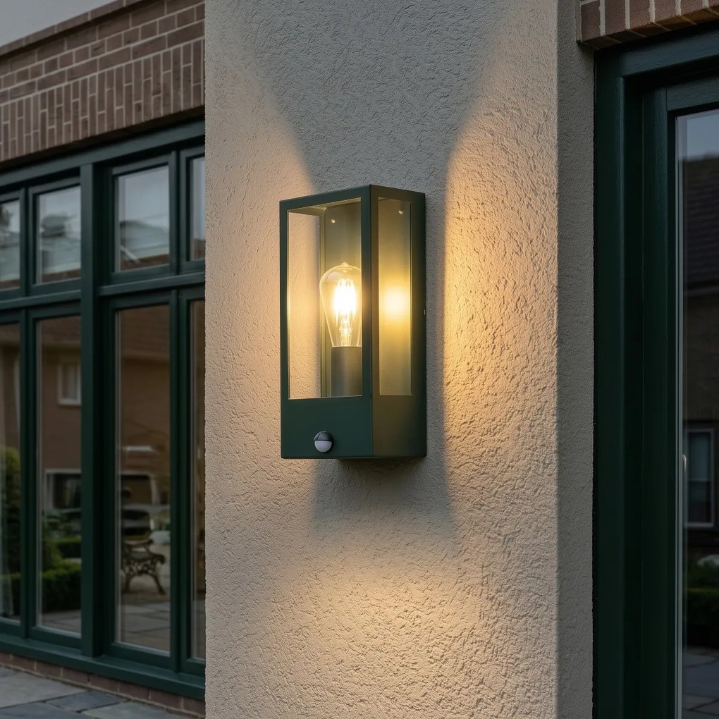 Candeeiro de parede exterior verde escuro com sensor de movimento IP44 - Rotterdam