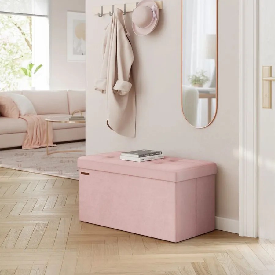 Banco entrada ou quarto arrumação carregável até 300 kg 38 x 76 x 38 cm cor-de-rosa pastel