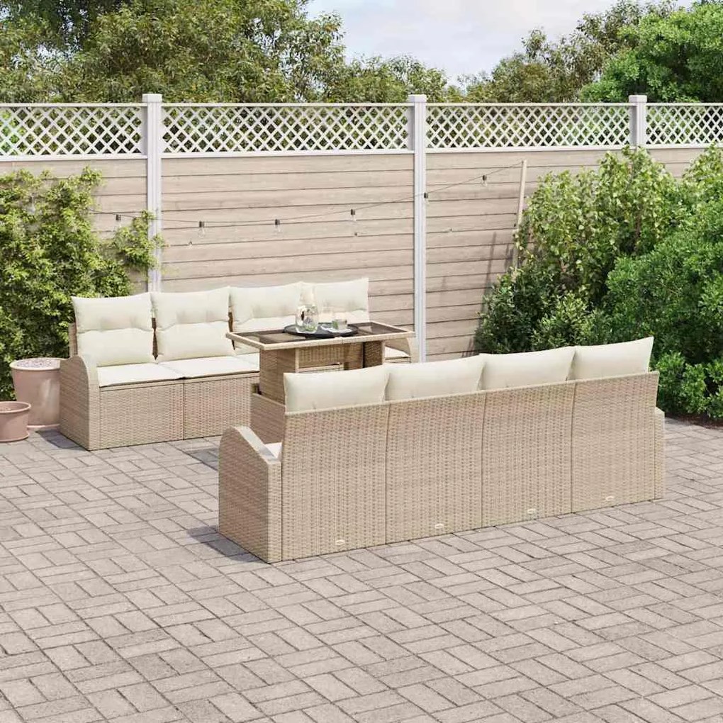 vidaXL Conjunto de Sofá de Jardim 9 pcs Bege Rattan de Polipropileno
