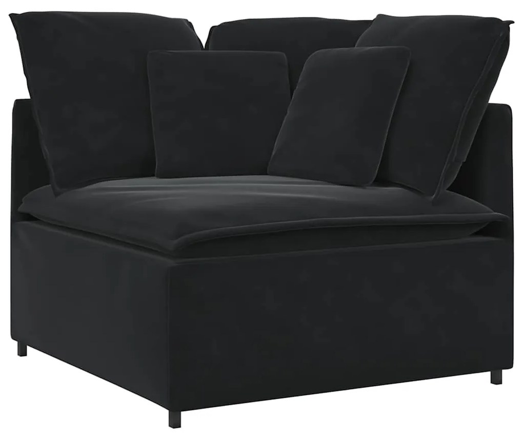 Sofá modular com pufes e almofadas veludo preto