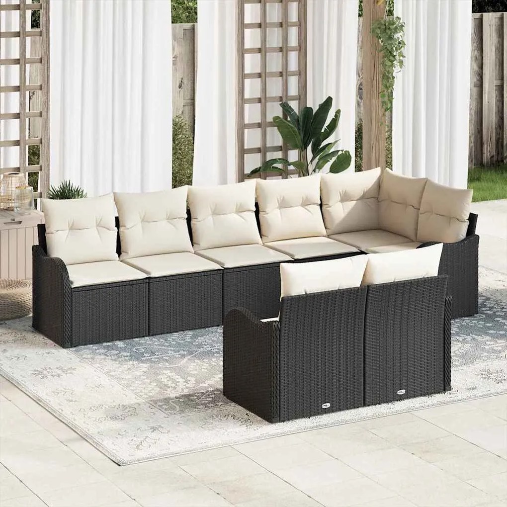 vidaXL Conjunto de Sofá de Jardim 8 pcs Preto e Branco vime PE