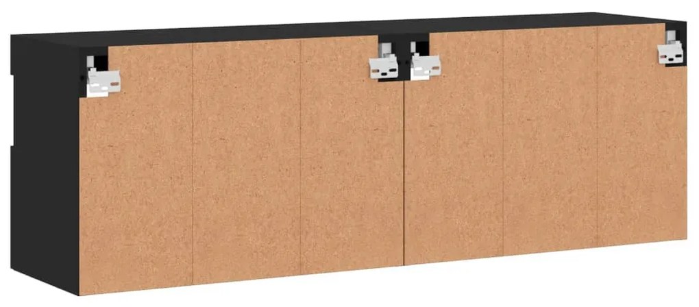 Móveis de parede p/ TV com luzes LED 2 pcs 60x30x40 cm preto