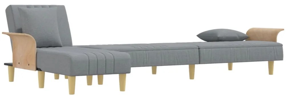 Sofá-cama em forma de L 279x140x70 cm tecido cinzento-claro