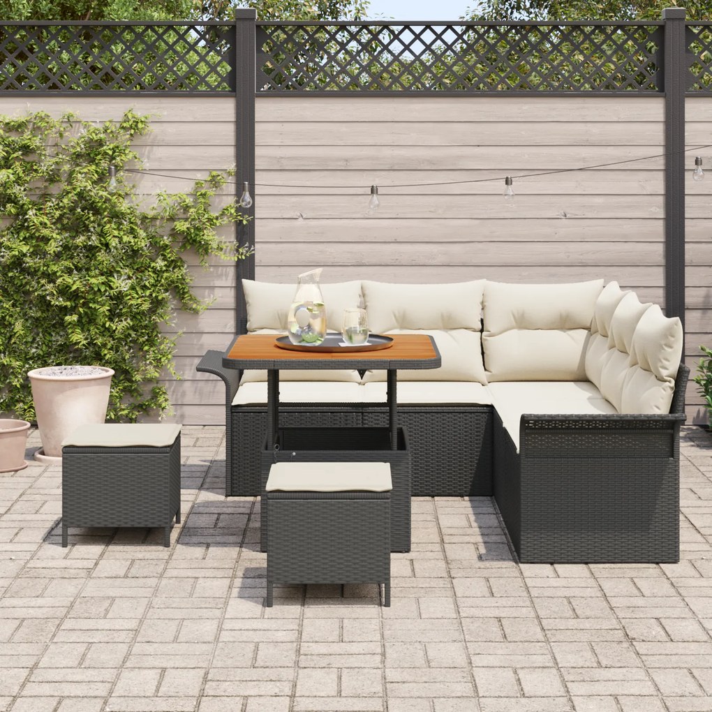 Conjunto de Sofá de Jardim vidaXL de 8 Peças com Almofadas Preto Ratta