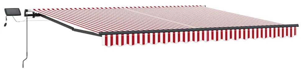 Toldo retrátil manual com LED em listras vermelha e branca 450x350 cm