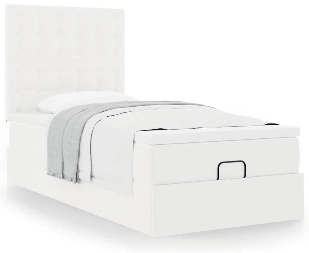 Cama otomana com colchão 90x200 cm couro artificial branco