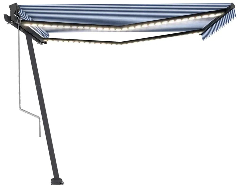 Toldo automático c/ LED e sensor de vento 450x350cm azul/branco