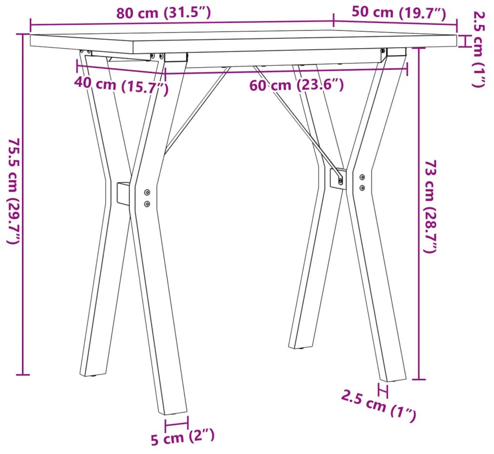 Mesa de jantar estrutura em Y 80x50x75,5 cm pinho/aço