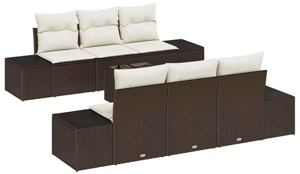 Conjunto de Sofá de Jardim 7 Peças com Almofadas Marrom de Rattan Sint
