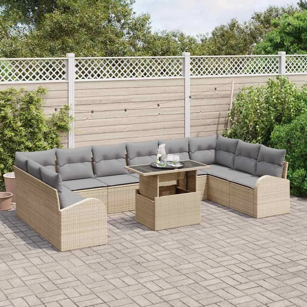 Conjunto de Sofá de Jardim com Almofadas de 11 Peças Bege Rattan Sinté