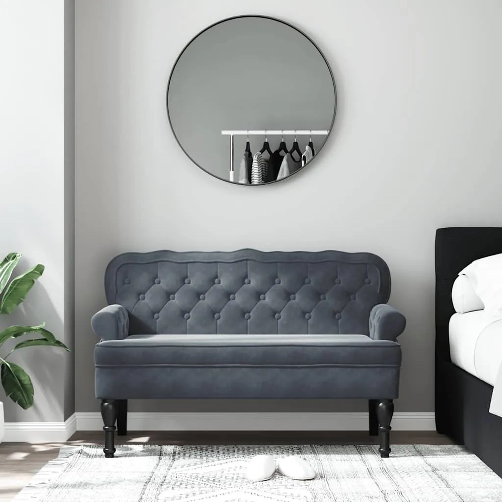Banco com encosto 119,5x64,5x75 cm veludo cinzento-escuro