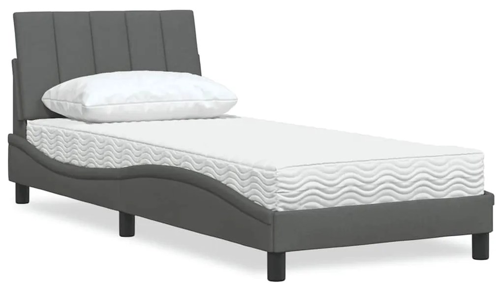 Cama com colchão 90x190 cm tecido cinzento-escuro
