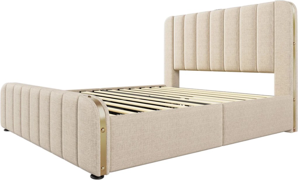 Cama de casal estofada, Bege | AOSOM Portugal