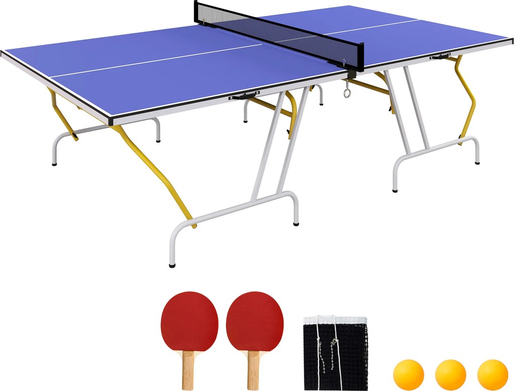Mesa de Ping-Pong Dobrável com Rede Apoio para os Pés Ajustáveis e Estrutura de Aço para Interior e Exterior 274x152,5x76 cm Azul