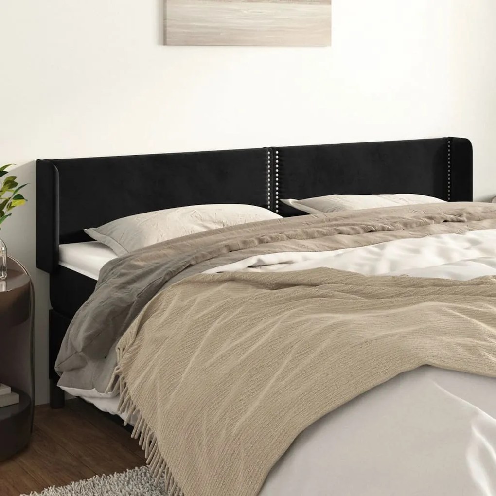 vidaXL Cabeceira de cama c/ abas veludo 183x16x78/88 cm preto