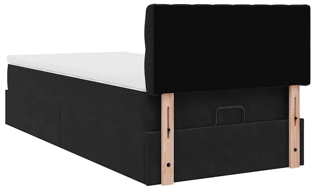 Estrutura de cama otomana com colchão preto 80x200cm veludo