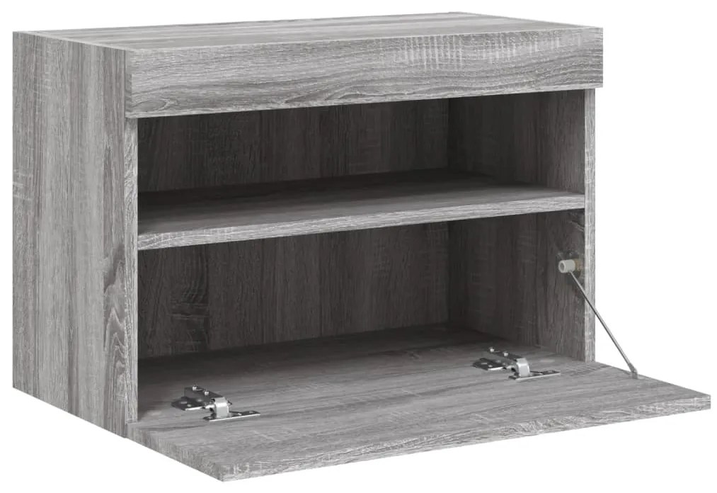 Móvel de parede p/ TV c/ luzes LED 60x30x40 cm cinzento sonoma