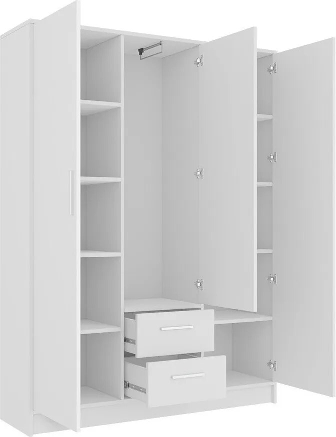 Roupeiro Comfivo Romtea 103, Branco, 202x153x40cm, 113.5 kg, Portas para roupeiro: Com dobradiças