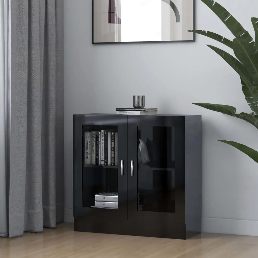 vidaXL Armário vitrine 82,5x30,5x80 cm contraplacado preto brilhante