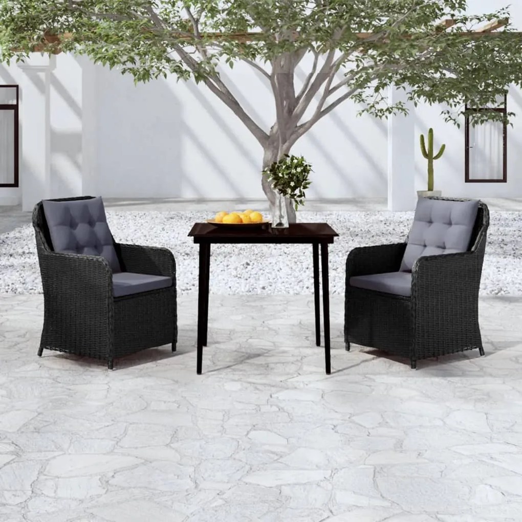 vidaXL 3 pcs conjunto de jantar para jardim preto