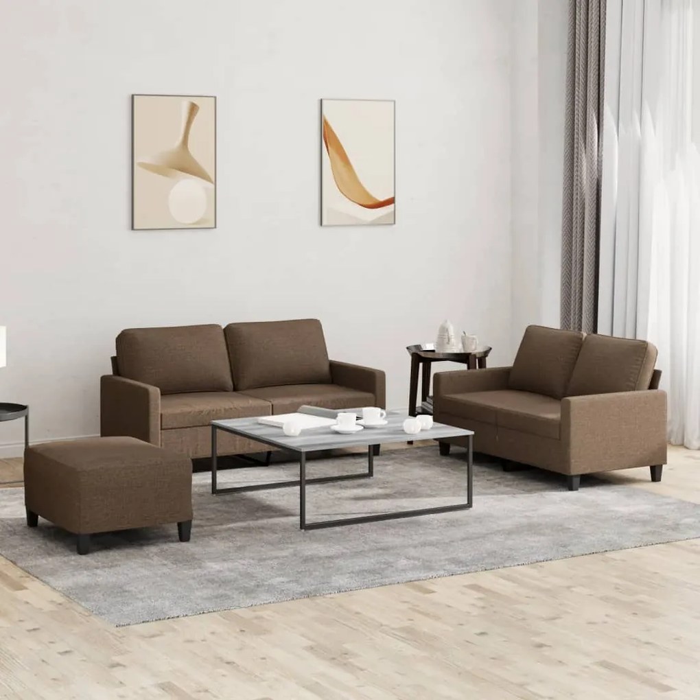 vidaXL 3 pcs conjunto de sofás com almofadões tecido castanho