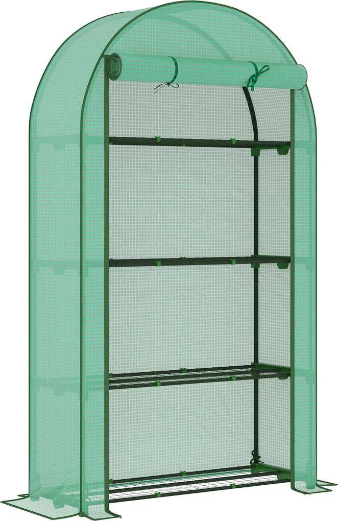 Outsunny Estufa Pequena com 4 Prateleiras Porta Enrolável Cobertura de PE e Estrutura de Aço para Cultivos 105x45x160 cm Verde | Aosom Portugal