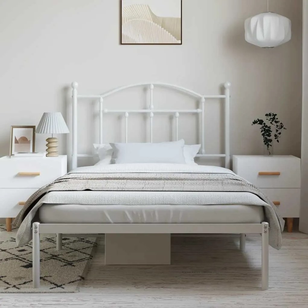 Estrutura de cama com cabeceira 100x190 cm metal branco