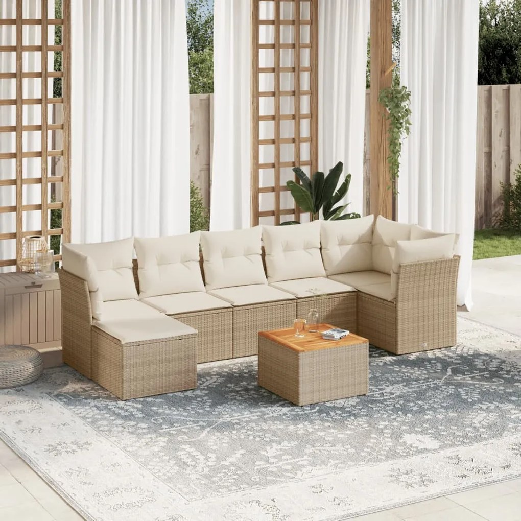 vidaXL 8 pcs conjunto de sofás p/ jardim com almofadões vime PE bege