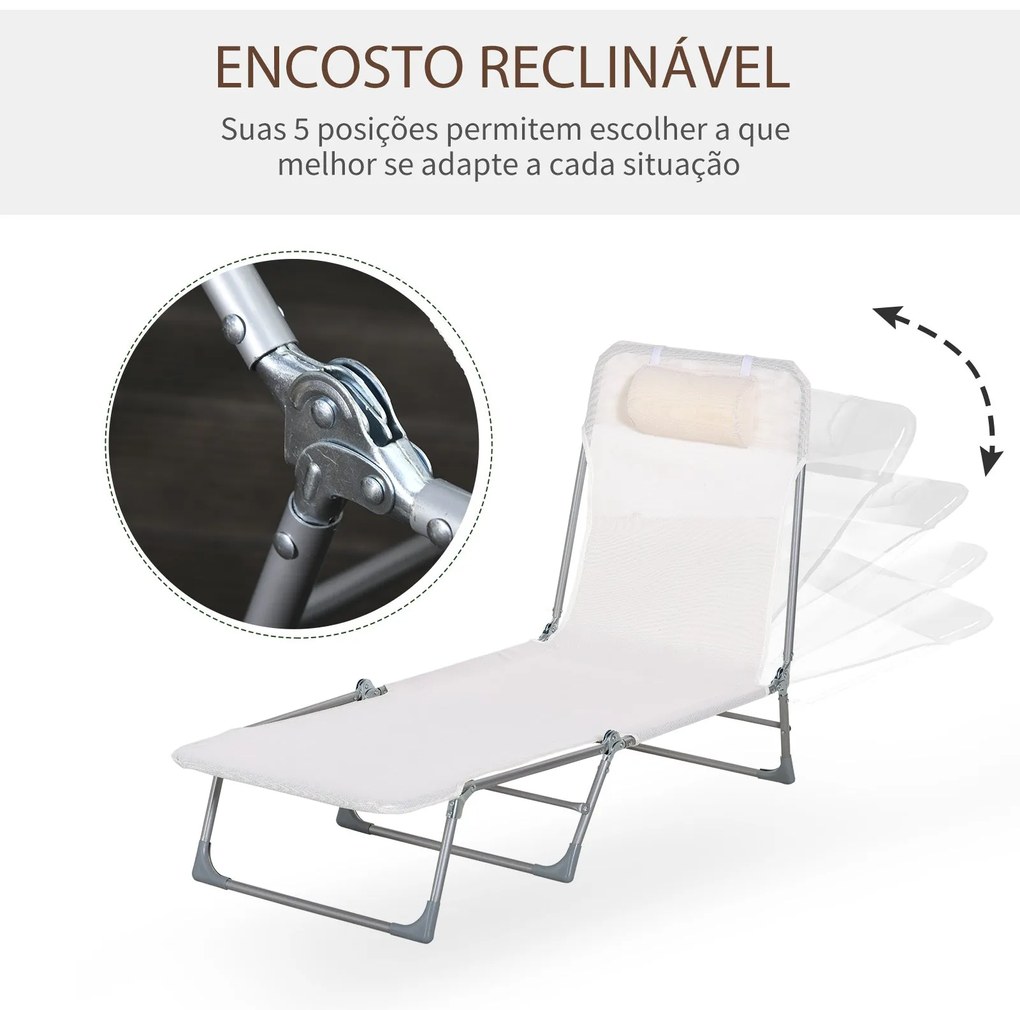 Espreguiçadeira dobrável e reclinável de jardim com apoio de cabeça e