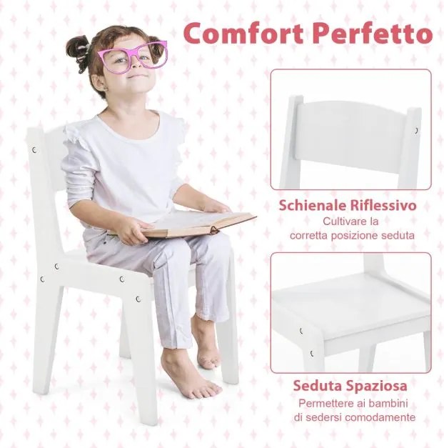 Conjunto de Toucador e Cadeira para Crianças a partir dos 3 anos com Estantes Armário com Gavetas 2 Cores Luzes LED Espelho em Acrílico Blanco