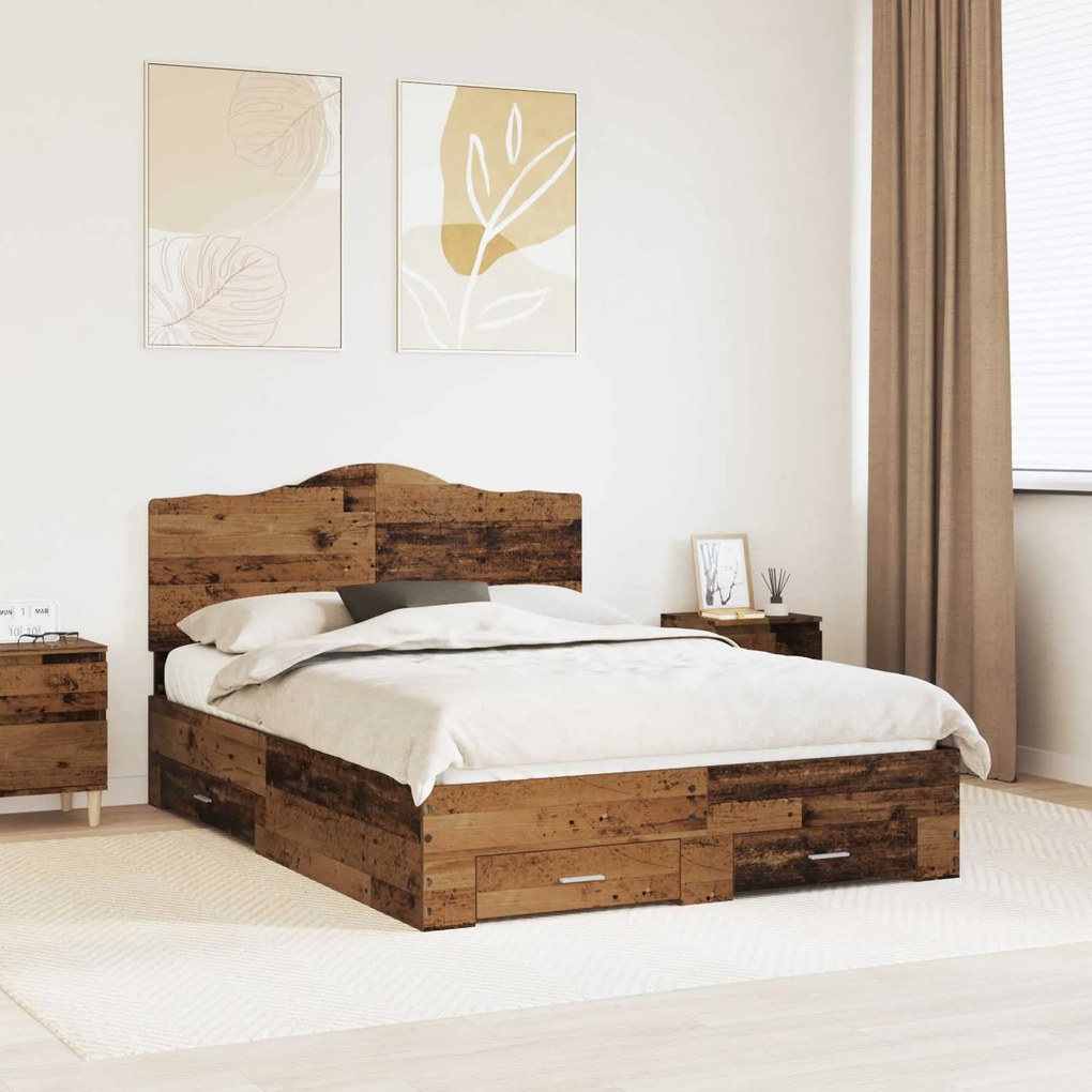 vidaXL Estrutura da Cama com cabeceira Madeira antiga 140 x 200 cm