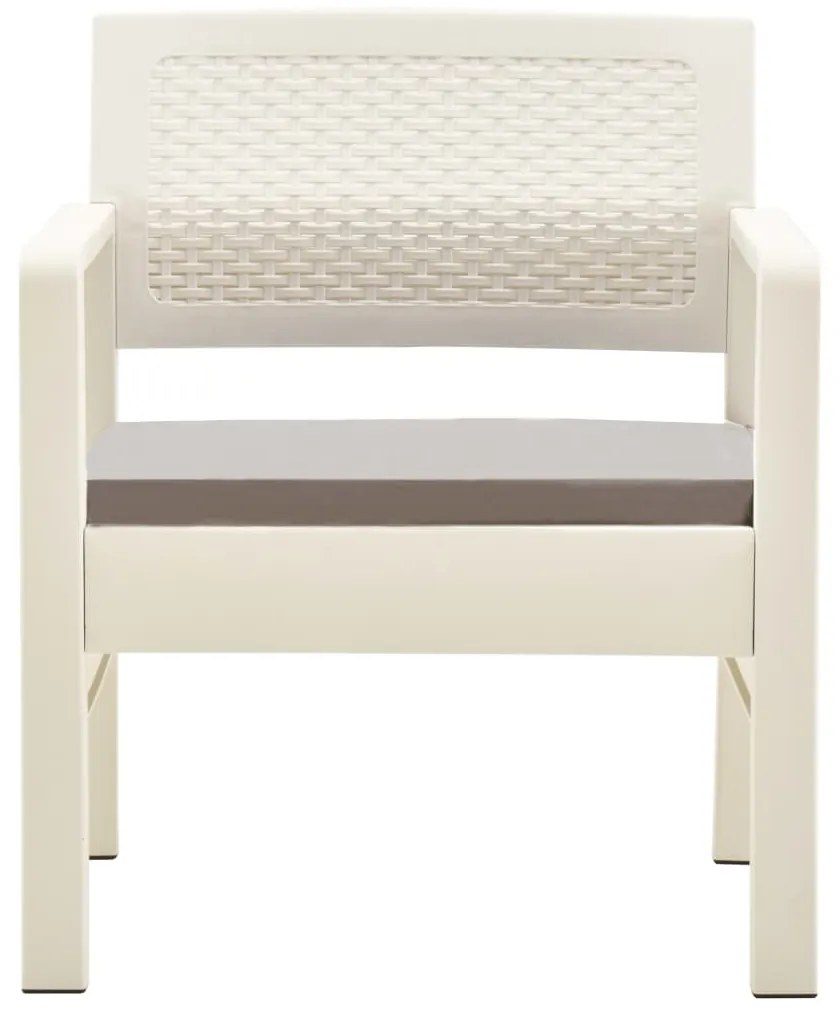 3 pcs conjunto lounge de jardim com almofadões plástico branco