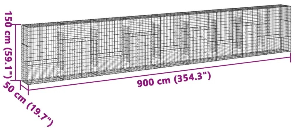 Cesto gabião com cobertura 900x50x150 cm ferro galvanizado