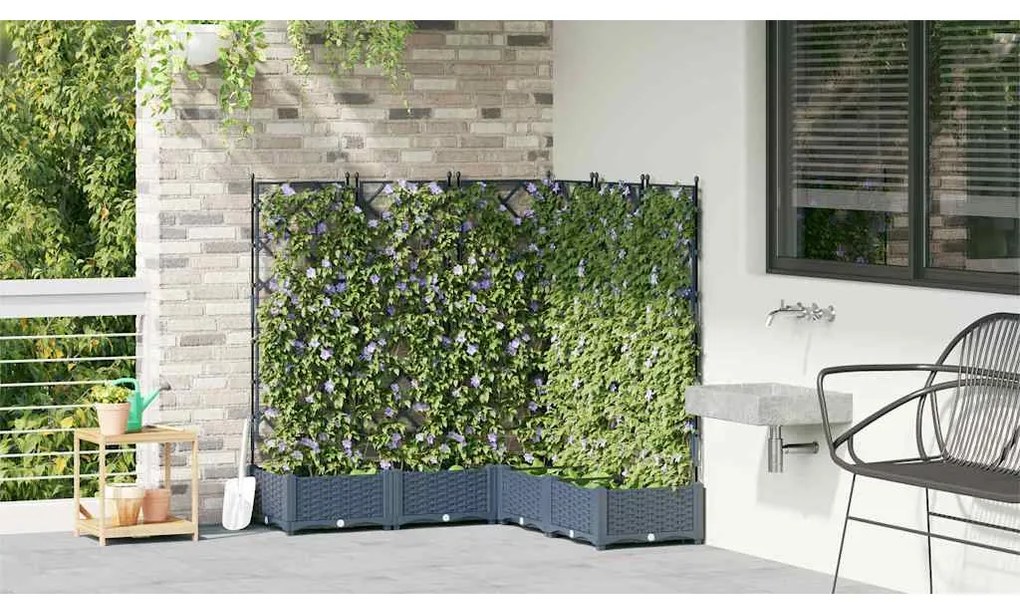 Floreira com Treliça 5 pcs Cinza 120x120x125.5 cm