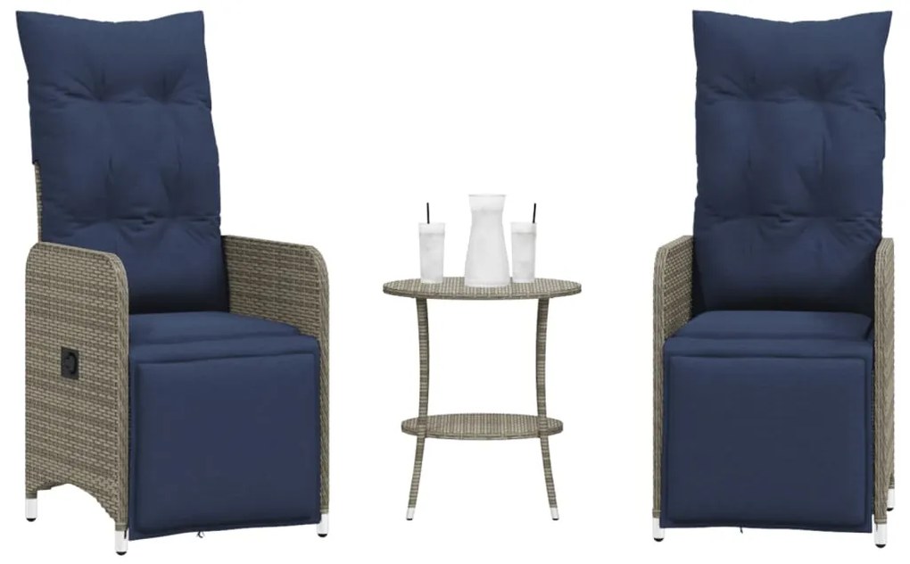 vidaXL Cadeiras de jardim reclináveis 2 peças com Mesa em vime sintético cinza