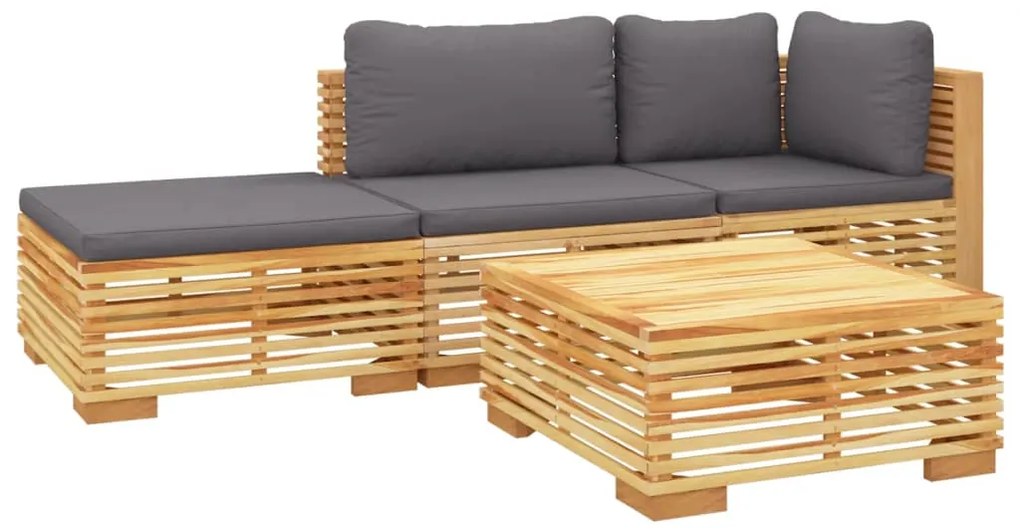 4 pcs conjunto lounge jardim c/ almofadões madeira teca maciça