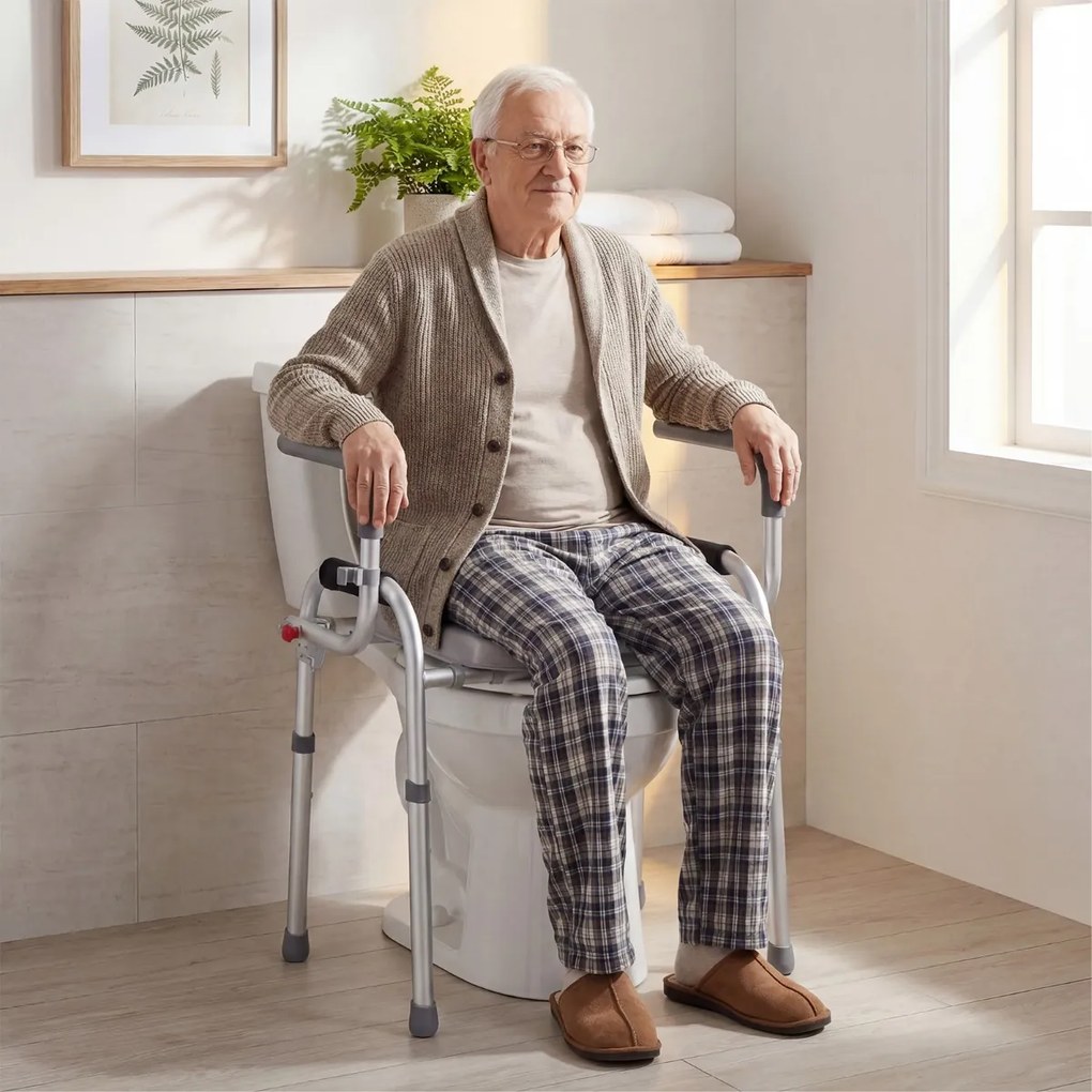 Assento elevatório para sanita para idosos com altura ajustável de 48,5 a 58,5 cm, estrutura metálica, para idosos, doentes e grávidas, capacidade de