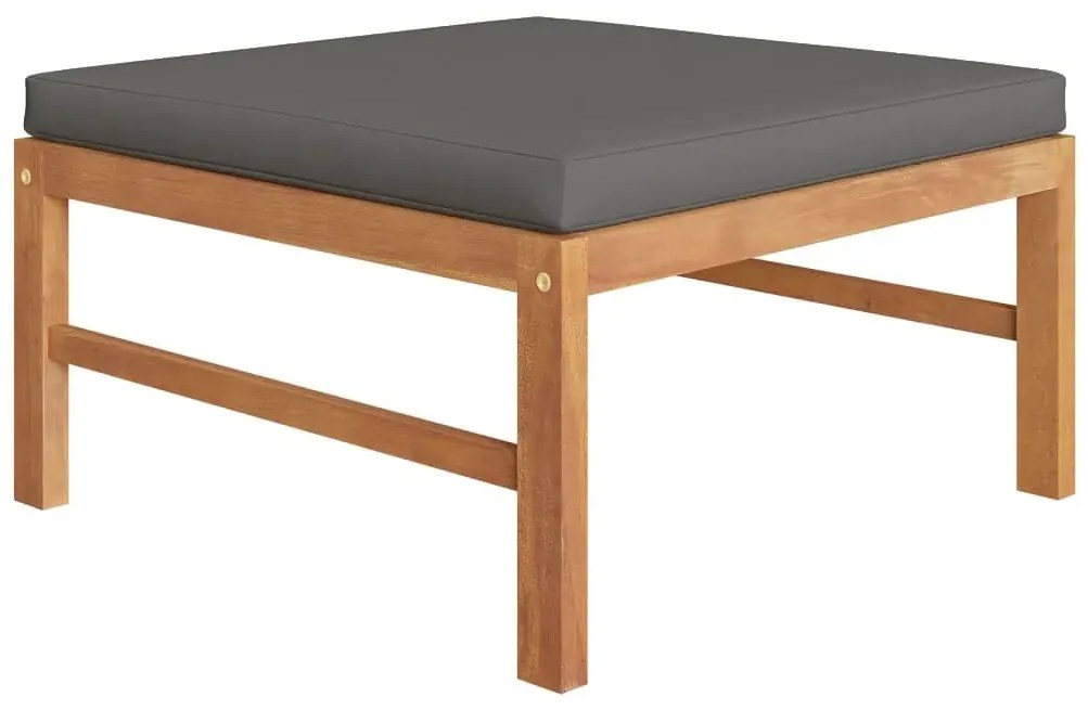 4 pcs conj. lounge jardim c/ almofadões cinzentos teca maciça