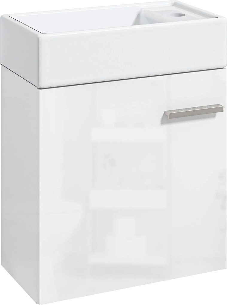 Móvel de Casa de Banho com Lavatório Móvel de Casa de Banho com Porta com Fechamento Suave e Armário 40x23x50 Branco Brilhante