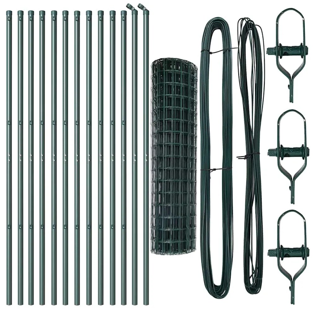 Cerca Euro com 13 postes, 1x25m, em aço galvanizado verde
