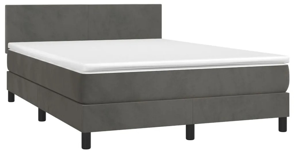 Cama com molas/colchão 140x190 cm veludo cinzento-escuro