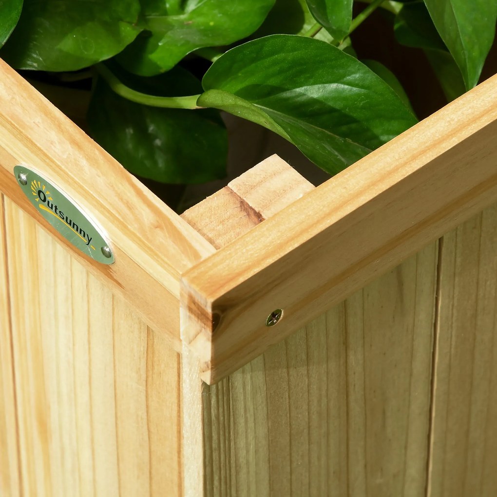 Biombo Exterior com 3 Painéis de Madeira e 4 Floreiras Ecrã de Privacidade de Jardim com Floreira Orifícios de Drenagem Separador de Ambientes para Va
