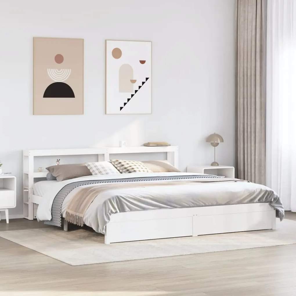 Estrutura de cama c/ cabeceira sem colchão 200x200 cm branco