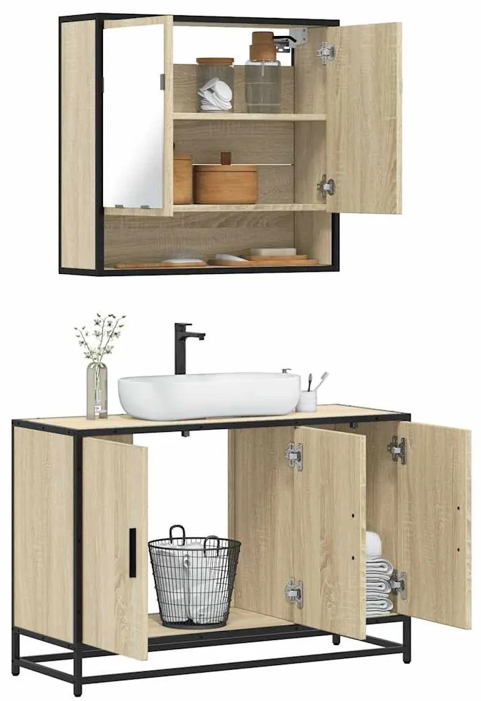 vidaXL 2 pcs conj. móveis casa banho derivados madeira carvalho sonoma