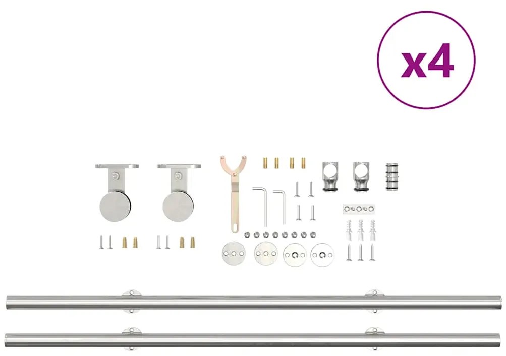 Kit ferragens p/ porta deslizante 400cm aço inoxidável prateado