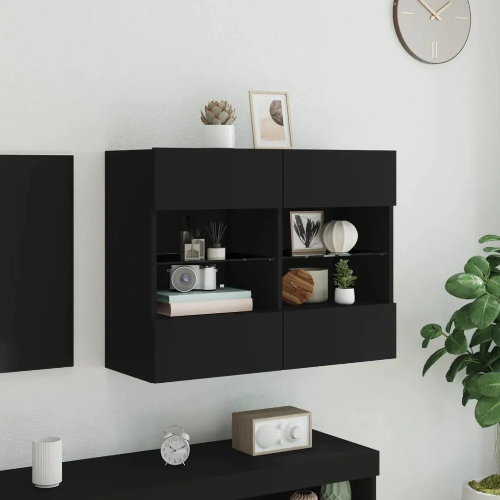 Móvel de parede para TV com luzes LED 78,5x30x60,5 cm preto