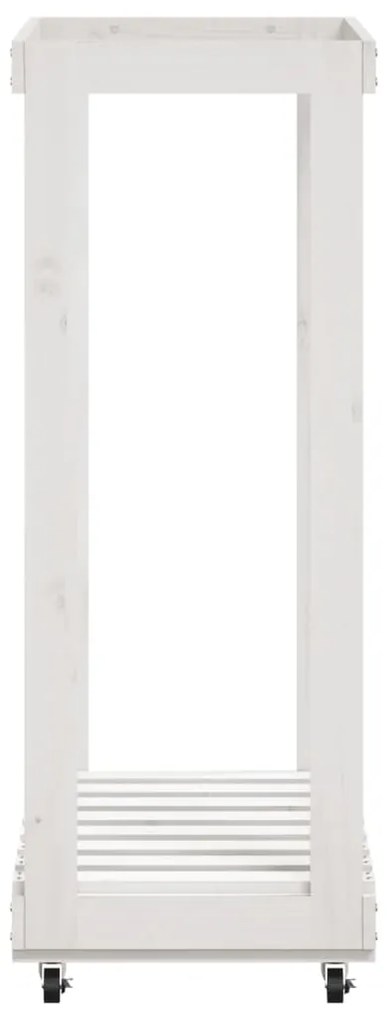 Suporte de lenha c/ rodas 76,5x40x108 cm pinho maciço branco