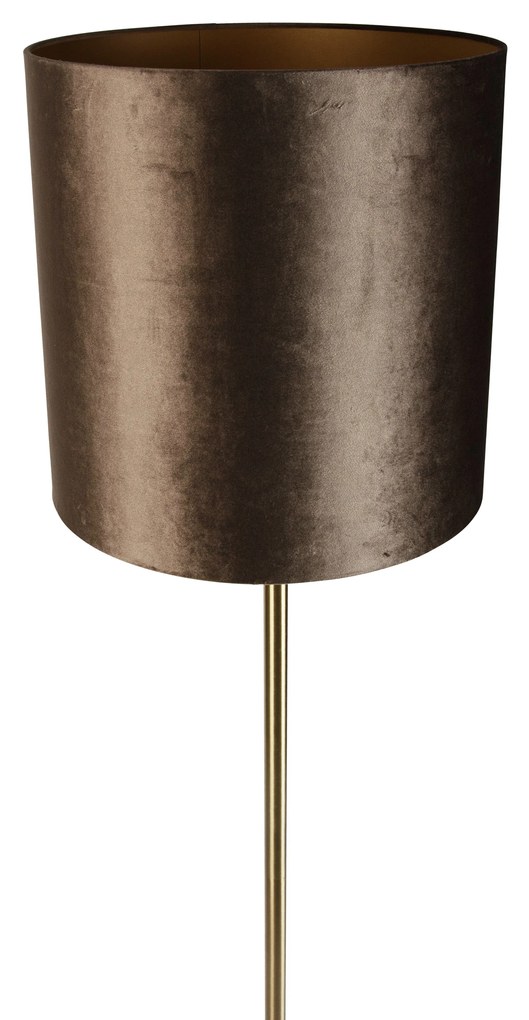 Candeeiro de Pé Latão com Abajur em Veludo Castanho 40cm - Simplo Clássico / Antigo,Moderno