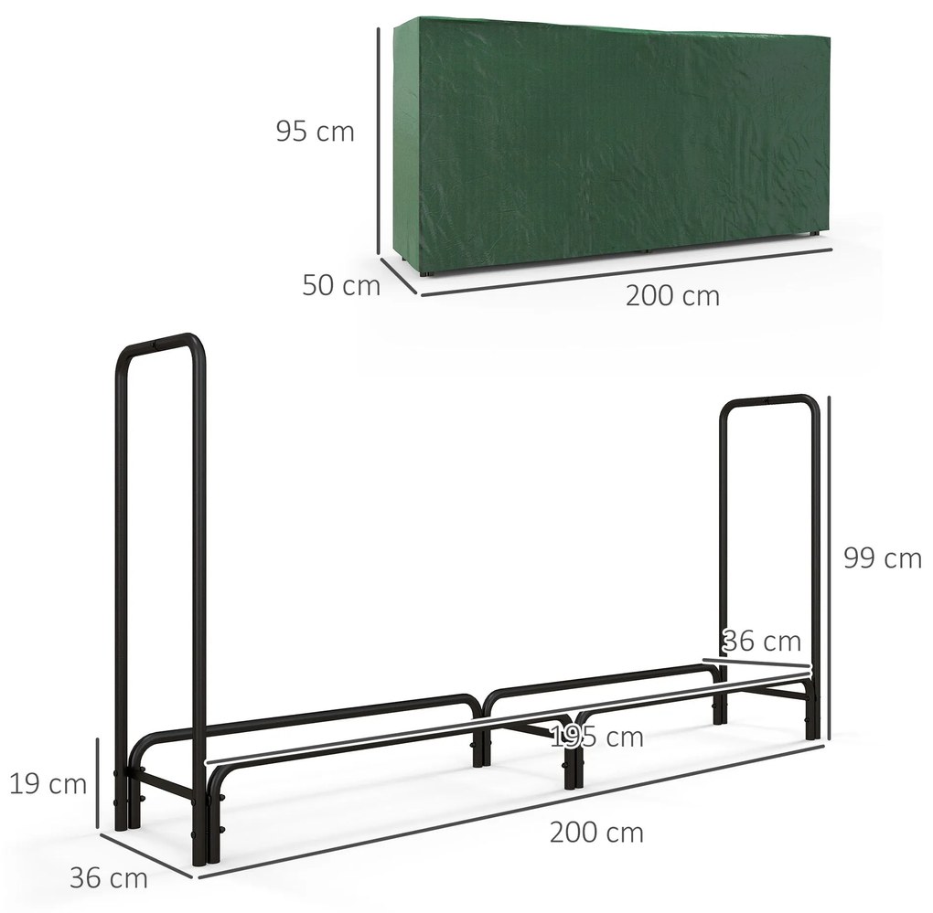 Outsunny Suporte para Lenha com Cobertura Estante para Lenha de Metal